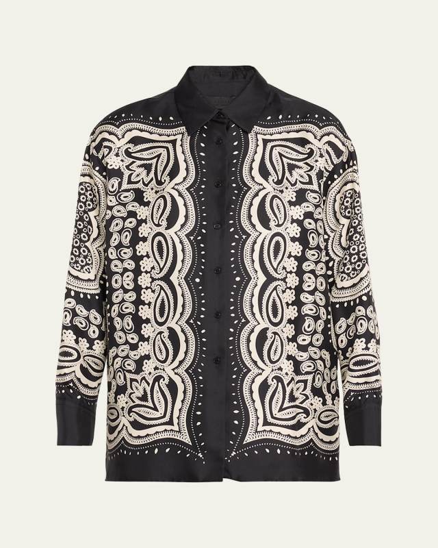 Alfie Bandana-Print Silk Collared Shirt