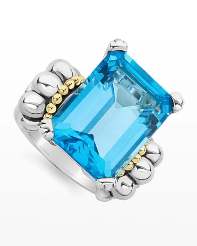 Glacier 20x15mm Blue Topaz Two-Tone Ring