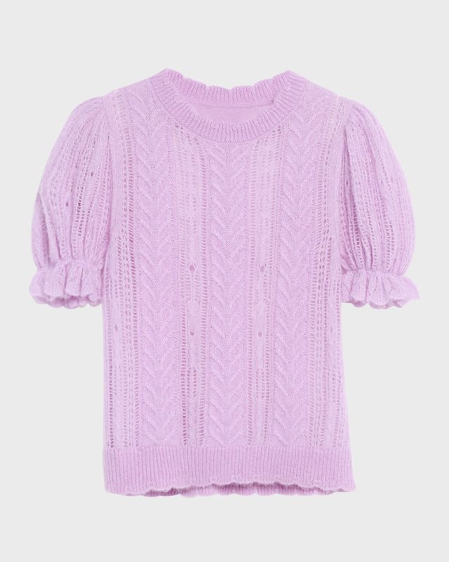 Mavis Openwork Knit Puff-Sleeve Top
