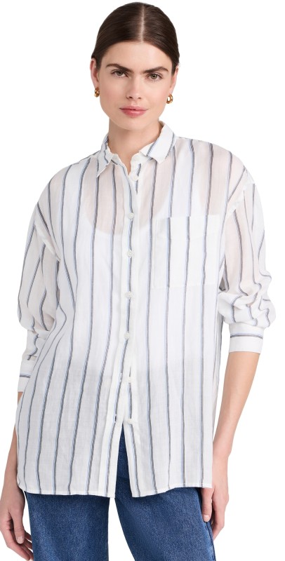 Madewell OG Sheer Linen OS Shirt Tortellini Printed Stripe Cele