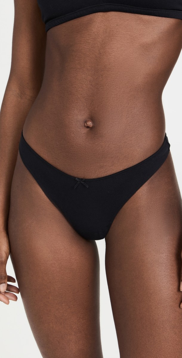 Eberjey Pima Stretch Cotton Thong Black