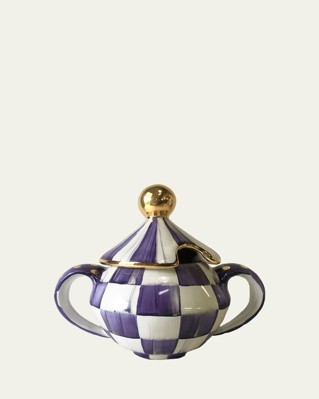 Plum Check Ceramic Sugar Bowl with Lid