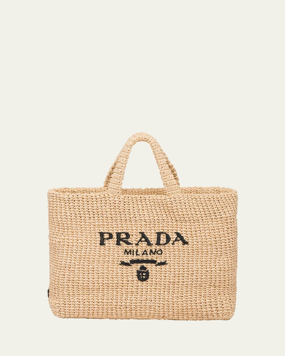 Logo Striped Raffia Shoulder Bag
