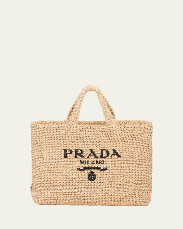 Logo Striped Raffia Shoulder Bag
