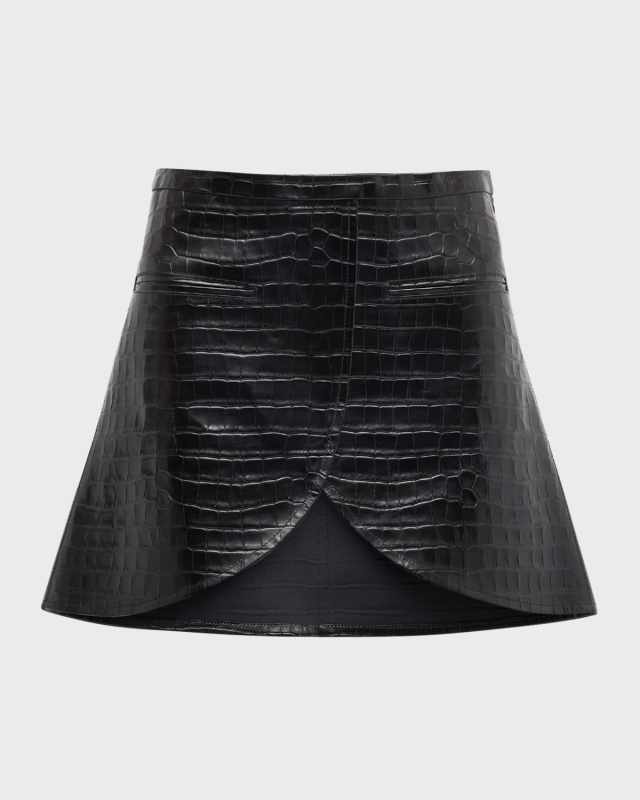 Ellipse Croc-Embossed Leather Mini Skirt