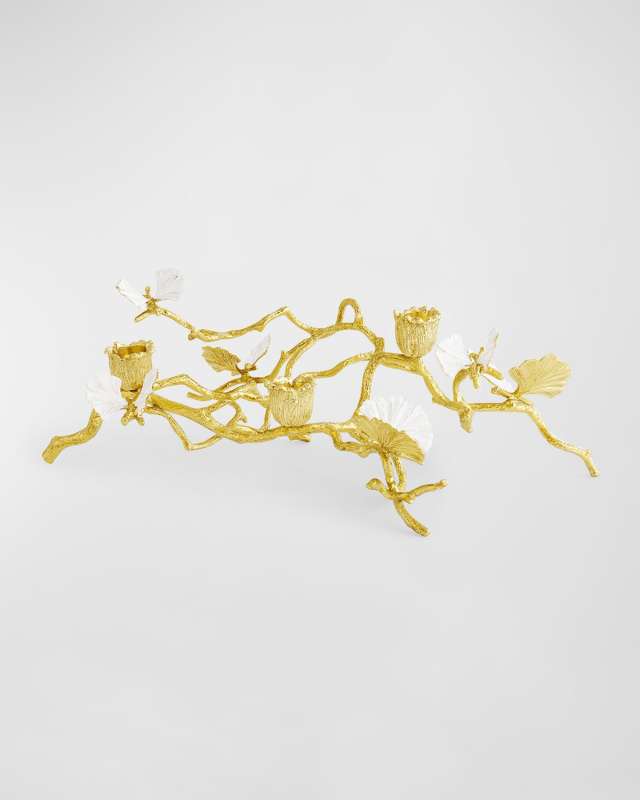 Butterfly Ginkgo White & Gold Low Candleholders