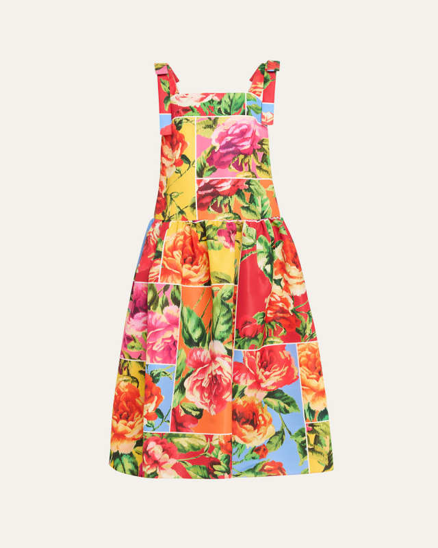 Drop Waist Floral Print Dress with Bow Straps