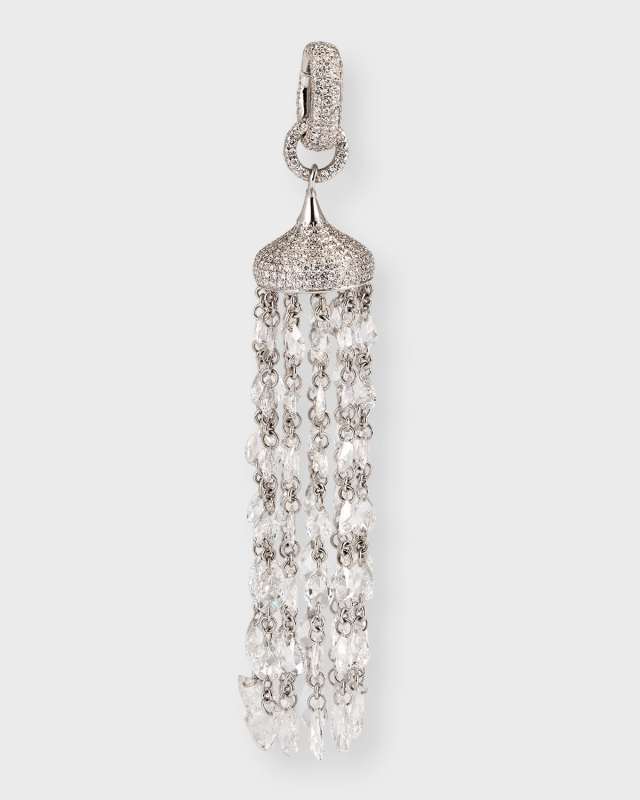 Tassel 18K White Gold Diamond Tassel Pendant, 10.32tcw