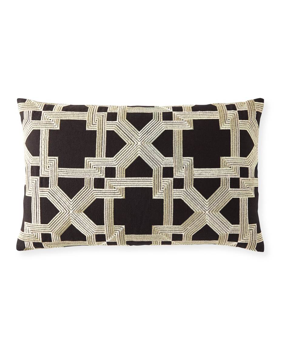 Back & Gold Embroidered Decorative Pillow, 18x30"