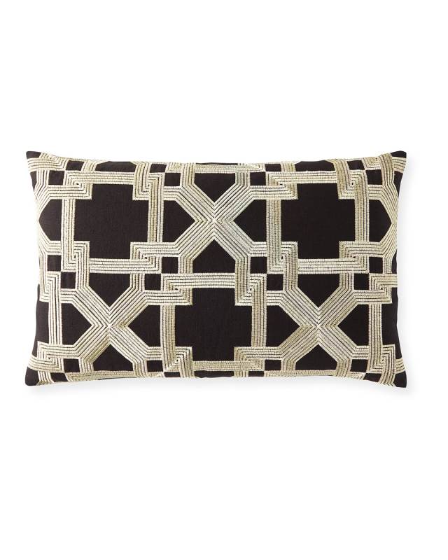 Back & Gold Embroidered Decorative Pillow, 18x30"
