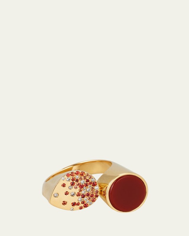 Oera Fairmined 18K Yellow Gold Carnelian, Sapphire and Brown Diamond Double Signet Ring