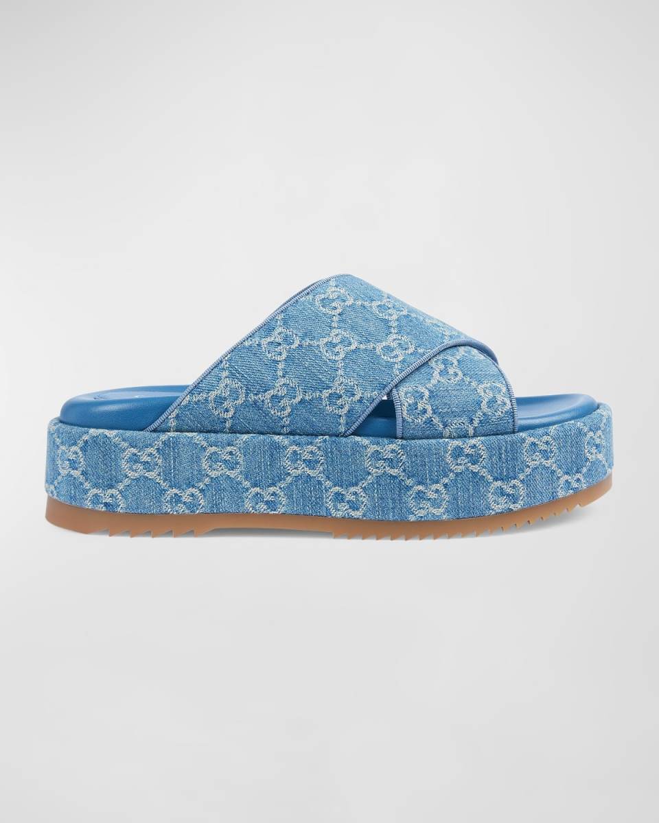 Angelina GG Denim Crisscross Platform Sandals
