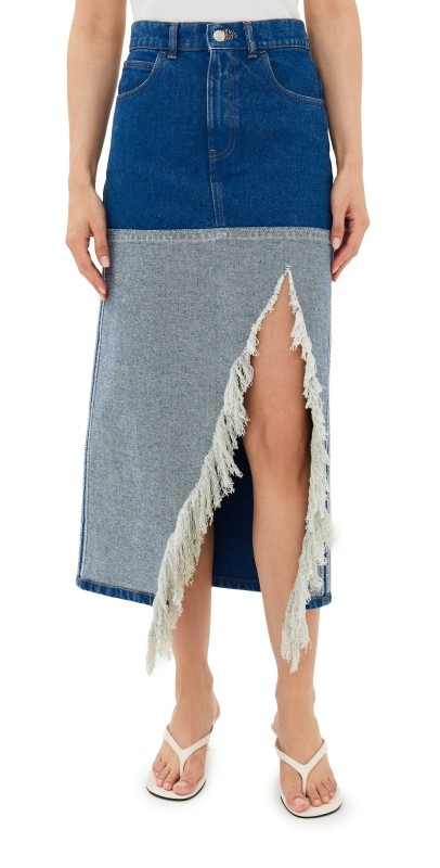Marni Bleached Coated Denim Skirt Ocean