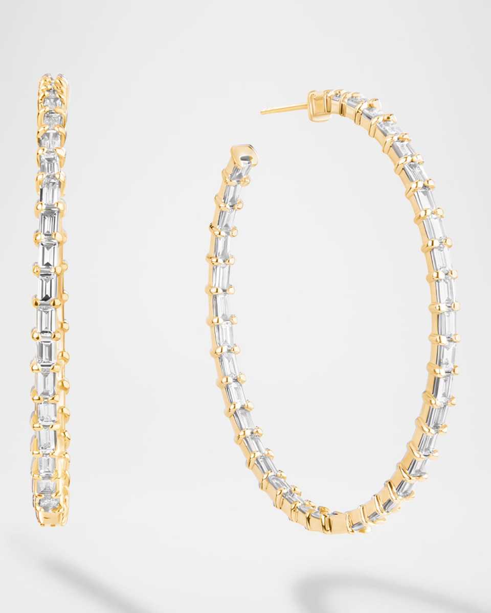 Inside/Outside Baguette Diamond Hoop Earrings, 30mm