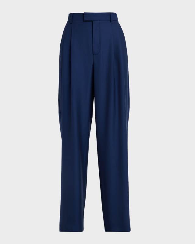 Giorgia Double-Pleated Wide-Leg Wool Pants