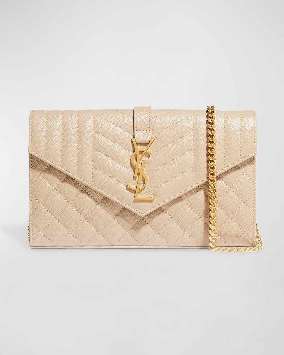 Envelope Triquilt YSL Wallet on Chain in Grained Leather