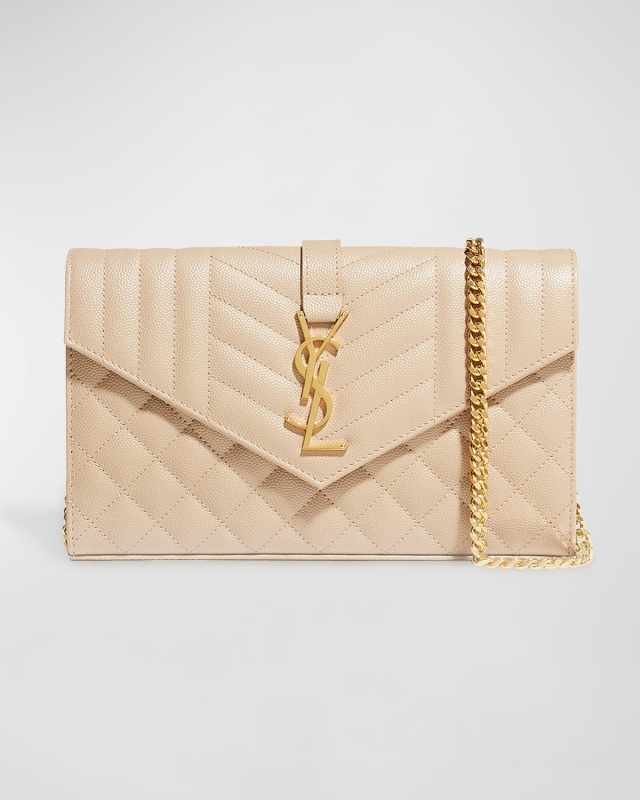 Envelope Triquilt YSL Wallet on Chain in Grained Leather