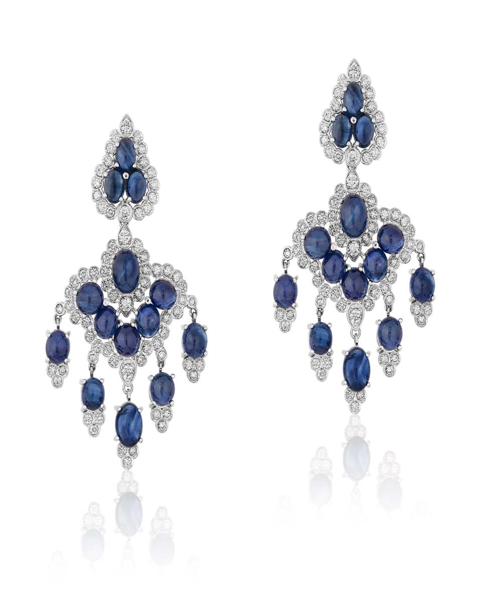 18K White Gold Diamond and Sapphire Chandelier Earrings