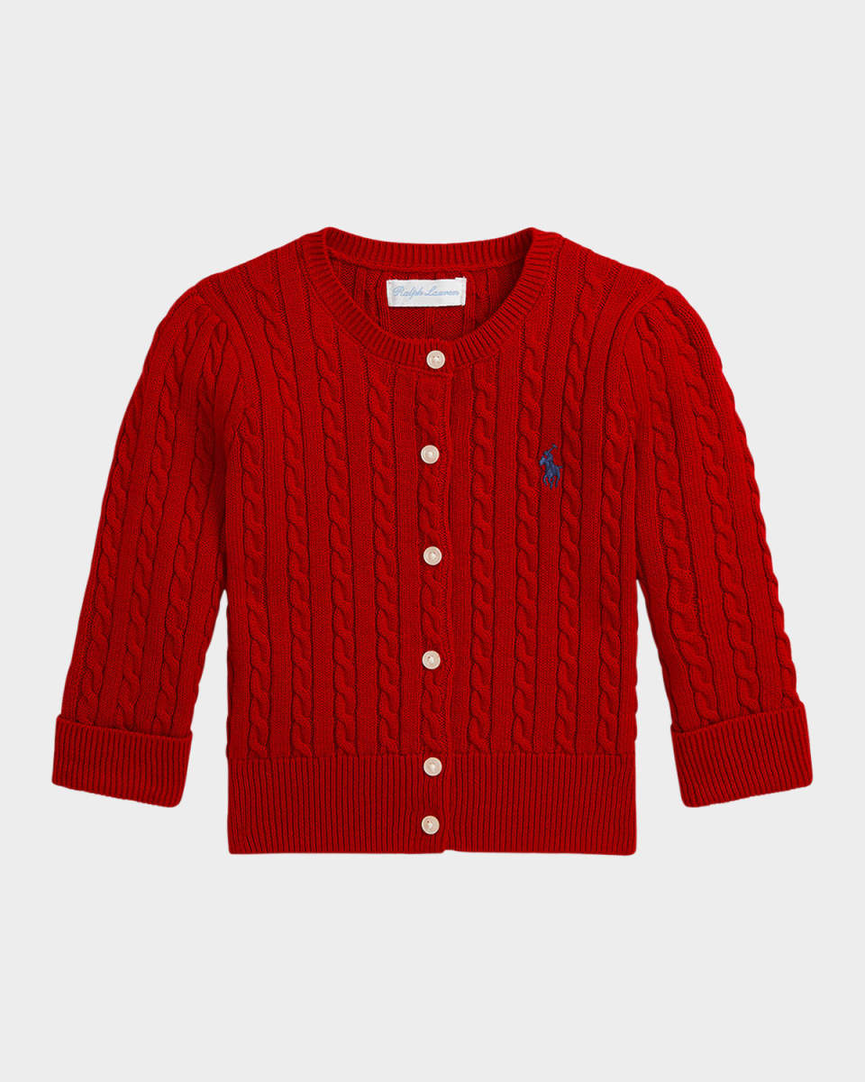 Girl's Cable Knit Embroidered Cardigan, Size 3M-24