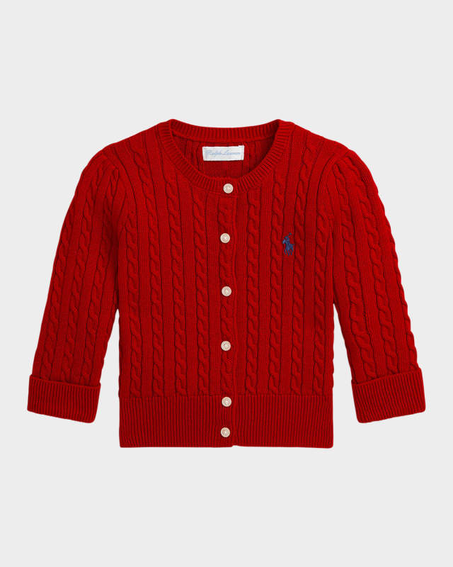 Girl's Cable Knit Embroidered Cardigan, Size 3M-24