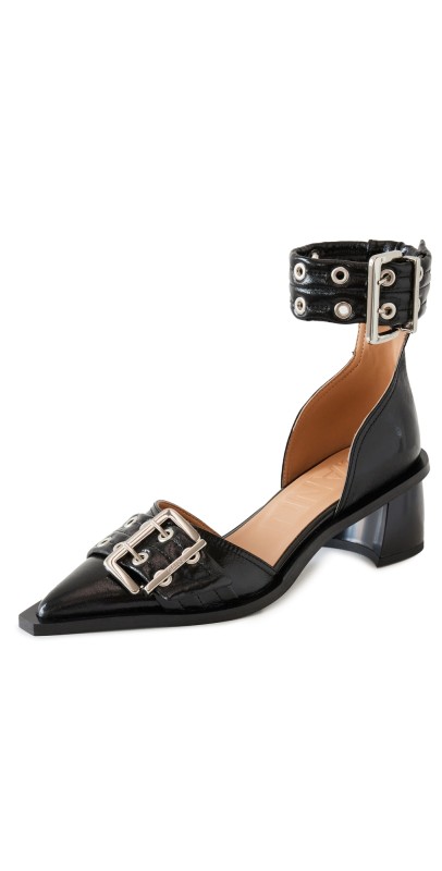 GANNI Chunky Buckle Open Cut Pumps Black