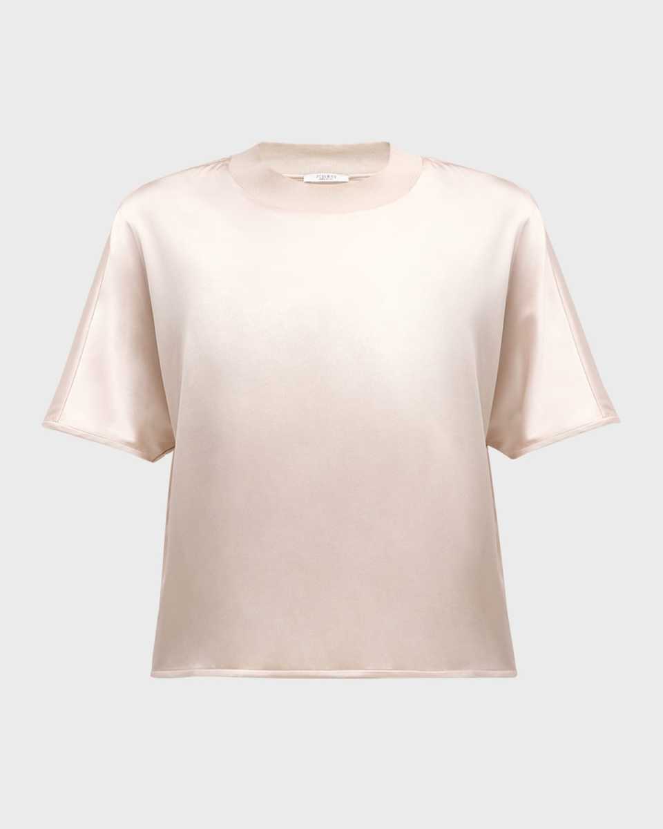 Short-Sleeve Crewneck Silk Shirt