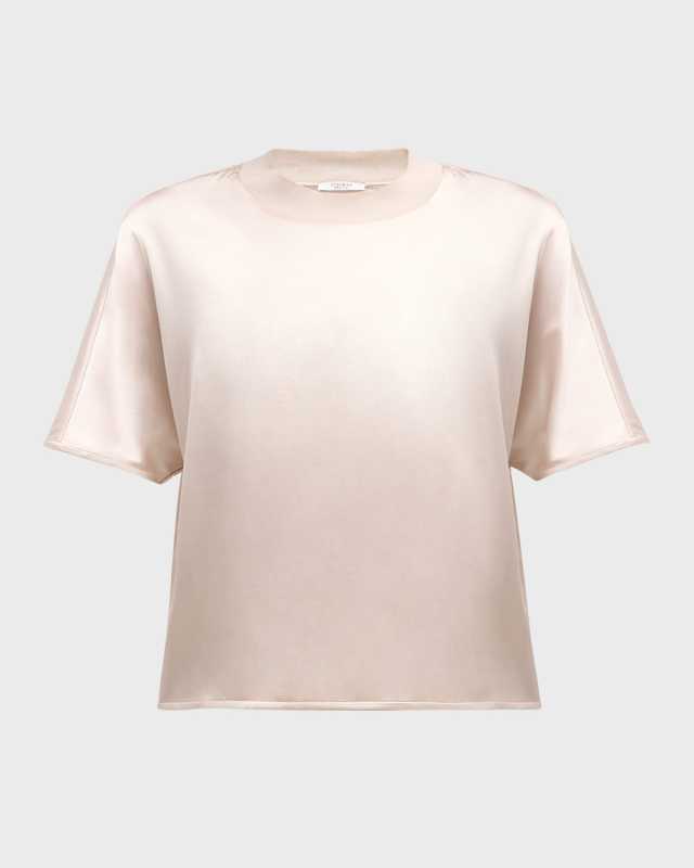 Short-Sleeve Crewneck Silk Shirt