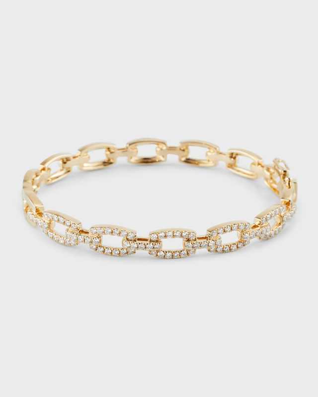 14K Yellow Gold Diamond Link Bangle Bracelet, 16cm