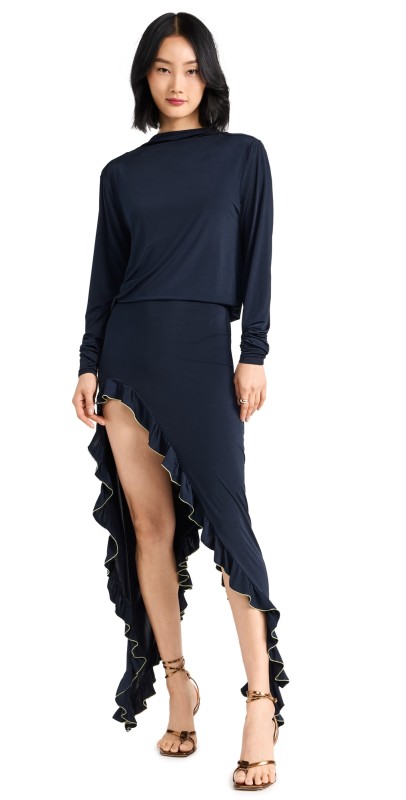 SIEDRES Alea Cowl Back Asymmetric Dress Navy