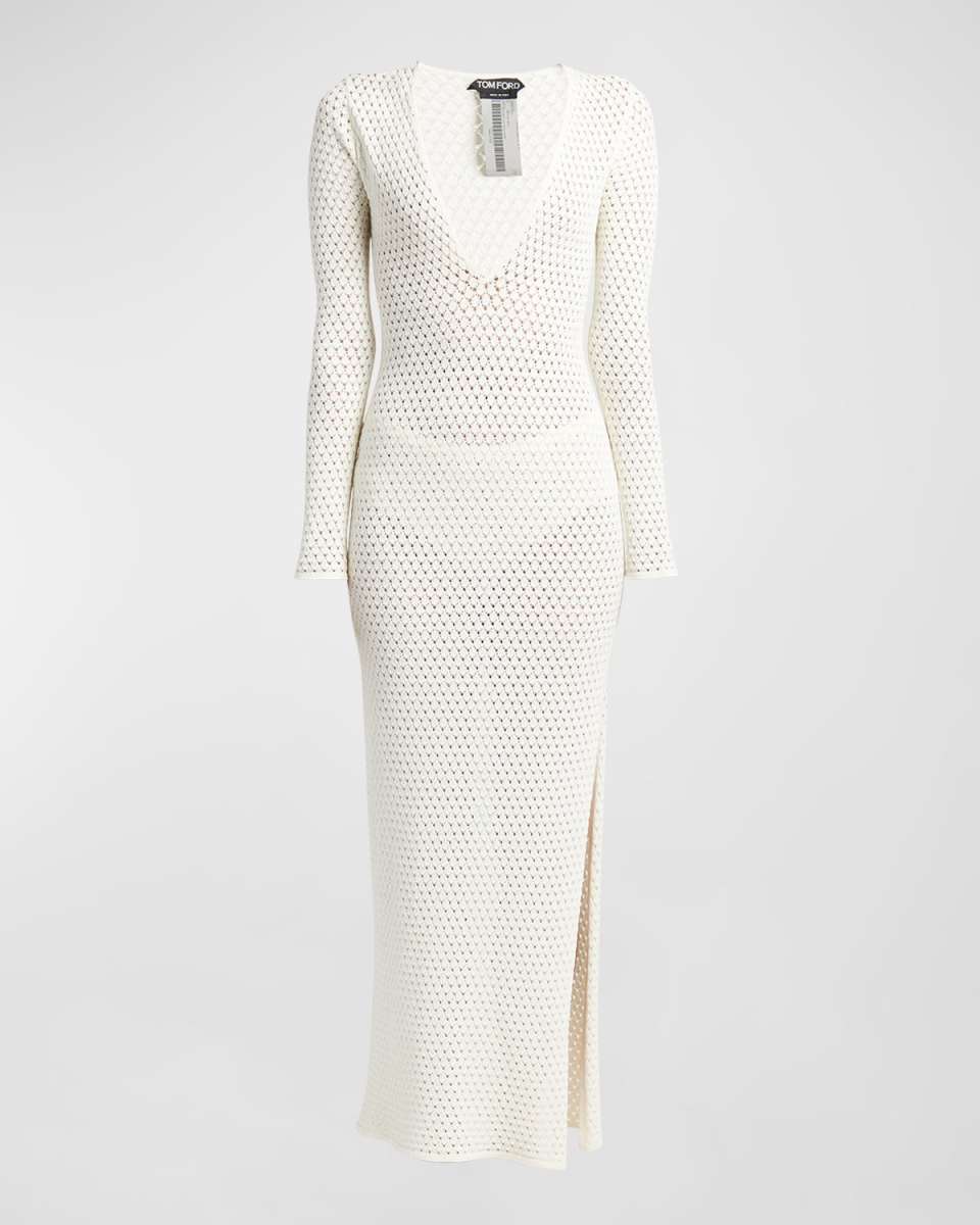 Openwork Maxi Dress with Slit and Detachable Tonal Slip