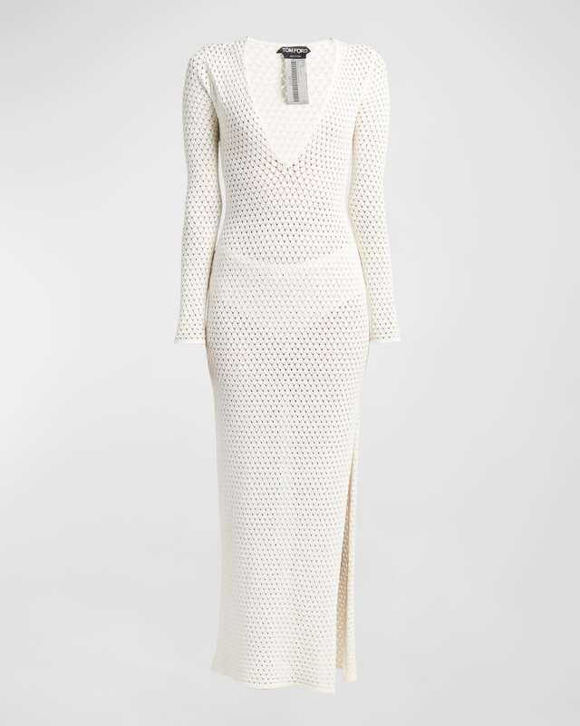 Openwork Maxi Dress with Slit and Detachable Tonal Slip