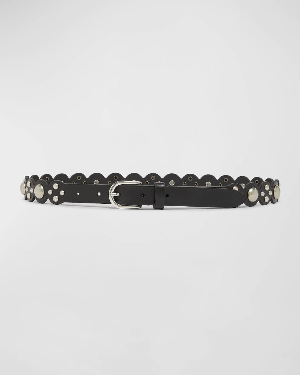 Sgiavi Studded Scallop Leather Skinny Belt
