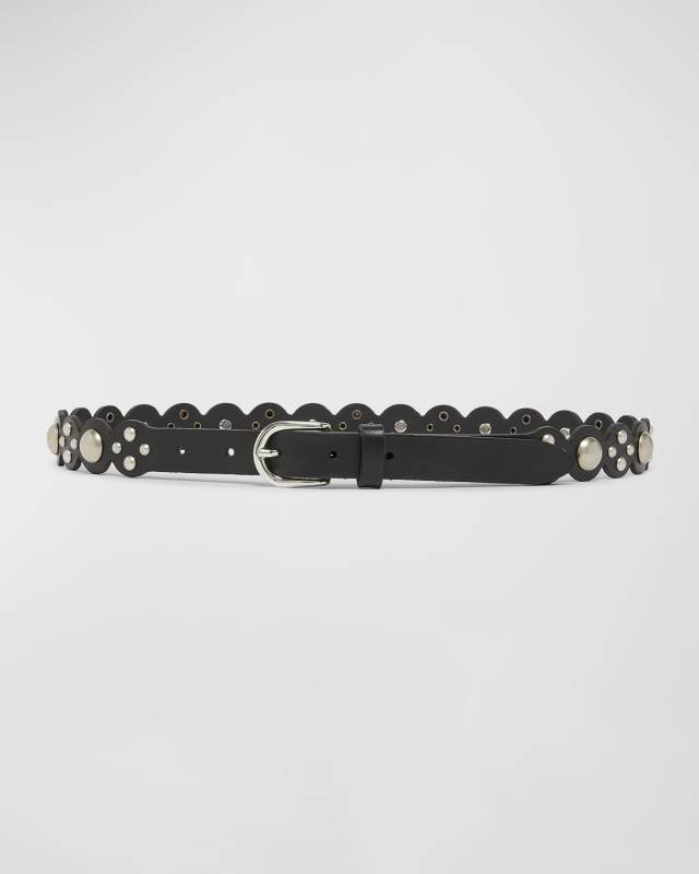 Sgiavi Studded Scallop Leather Skinny Belt