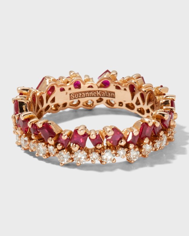 18k Rose Gold Ruby Double Eternity Band, Size 6.5