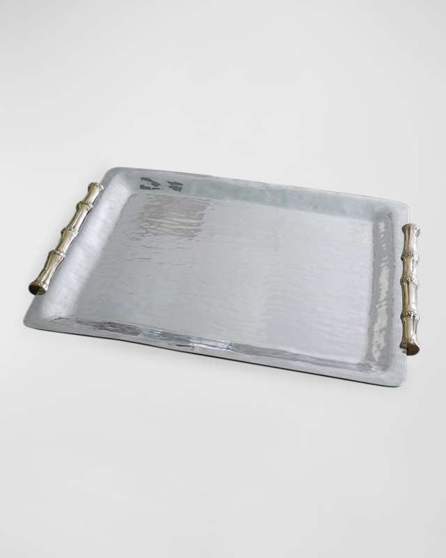 GARDEN Bamboo Medium Rectangular Tray with Golden Handles