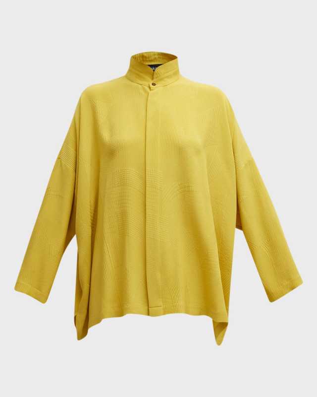 Wide Longer-Back Double Stand Collar Shirt (Mid-Plus)