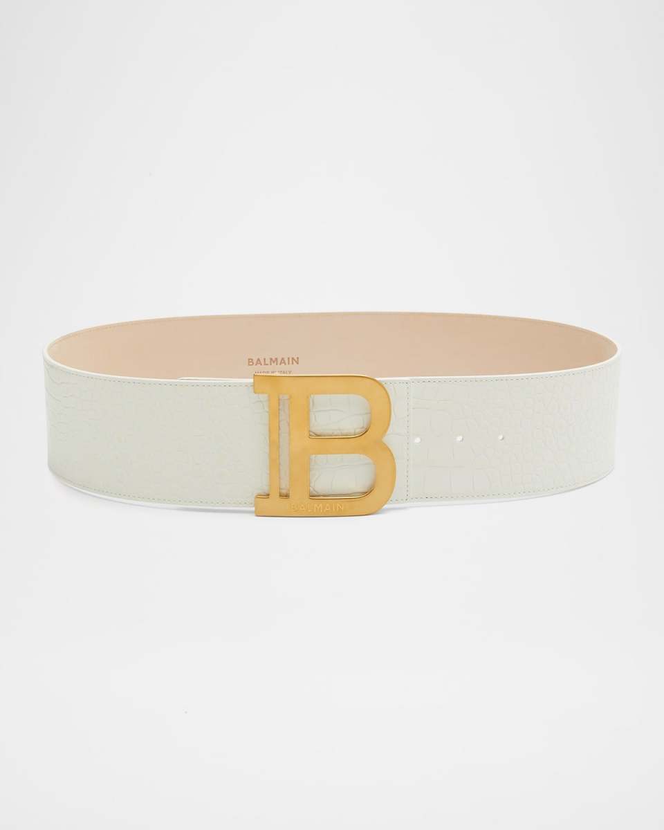 Logo Buckle Croc-Embossed Belt