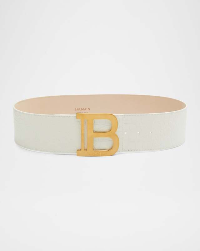 Logo Buckle Croc-Embossed Belt