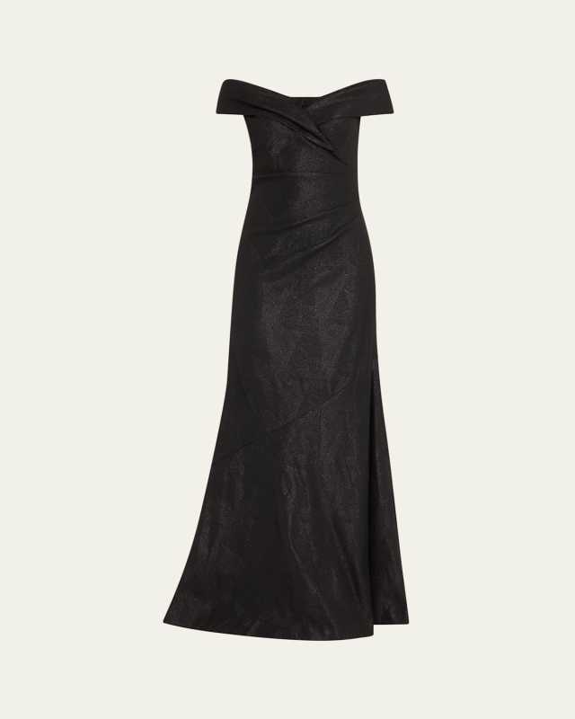 Off-Shoulder Metallic Jacquard Trumpet Gown