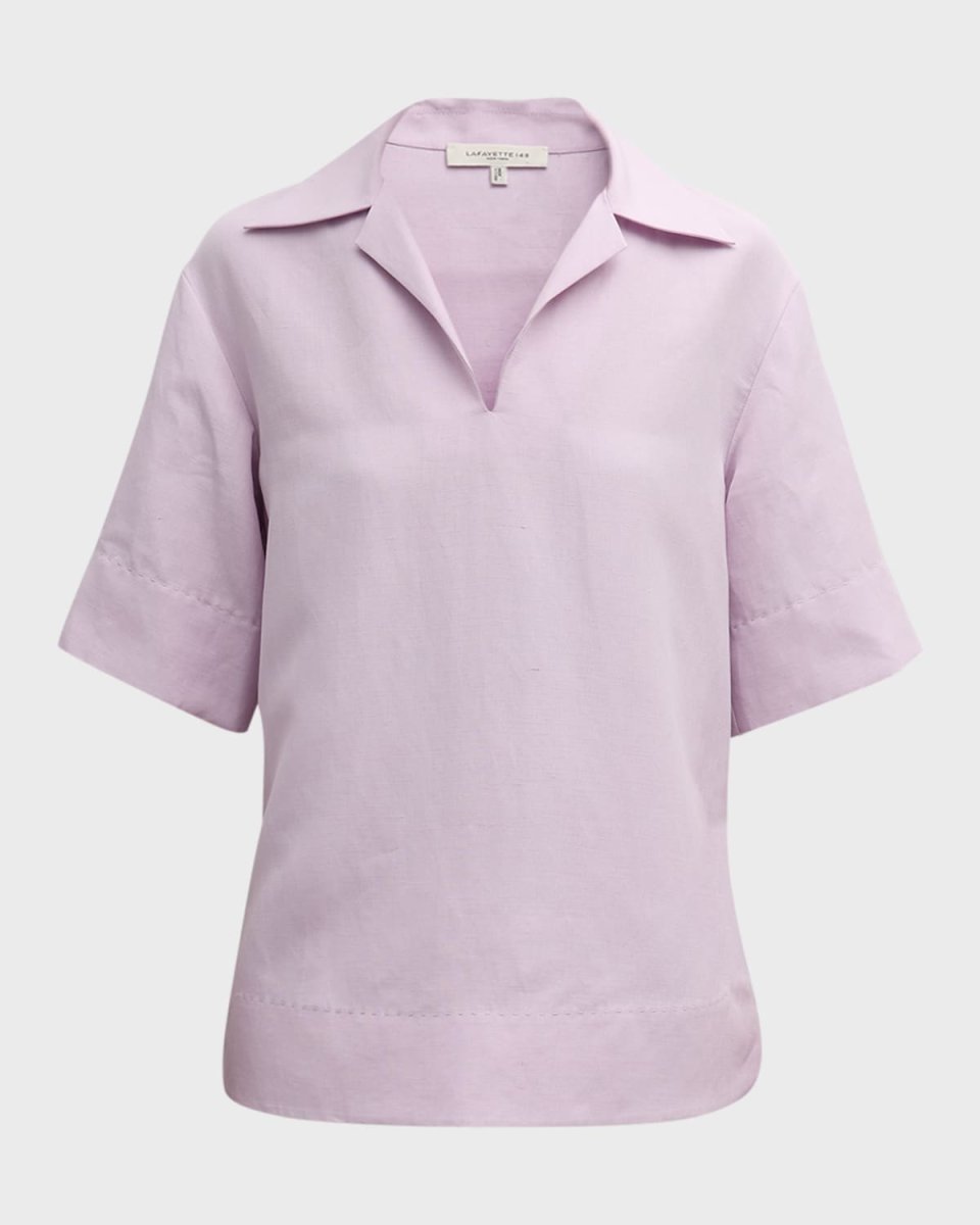 V-Neck Elbow-Sleeve Pick Stitch Blouse