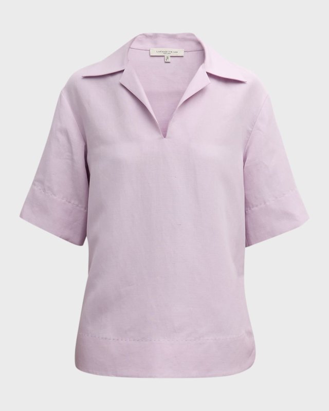V-Neck Elbow-Sleeve Pick Stitch Blouse