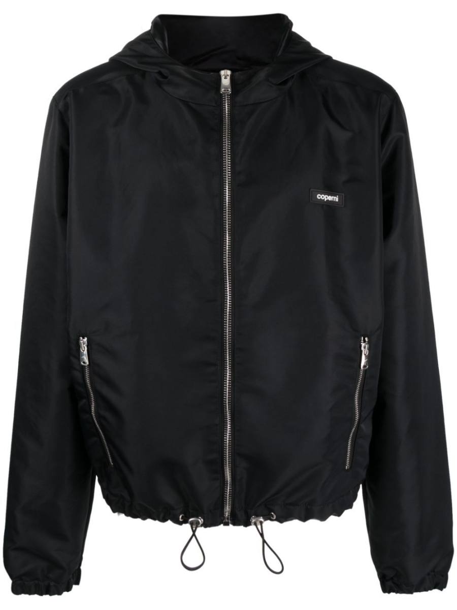 satin-finish hooded jacket