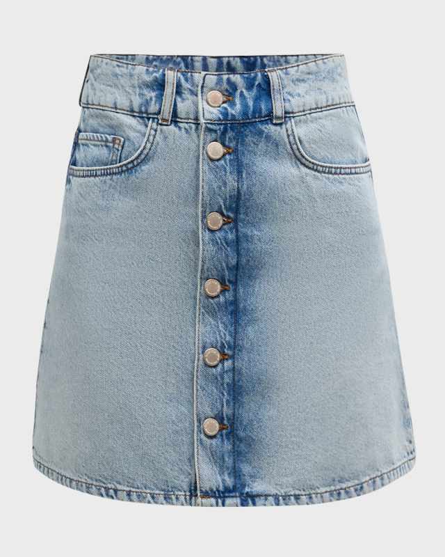 Ms. Louisiana Mid-Thigh Button-Front Denim Skirt