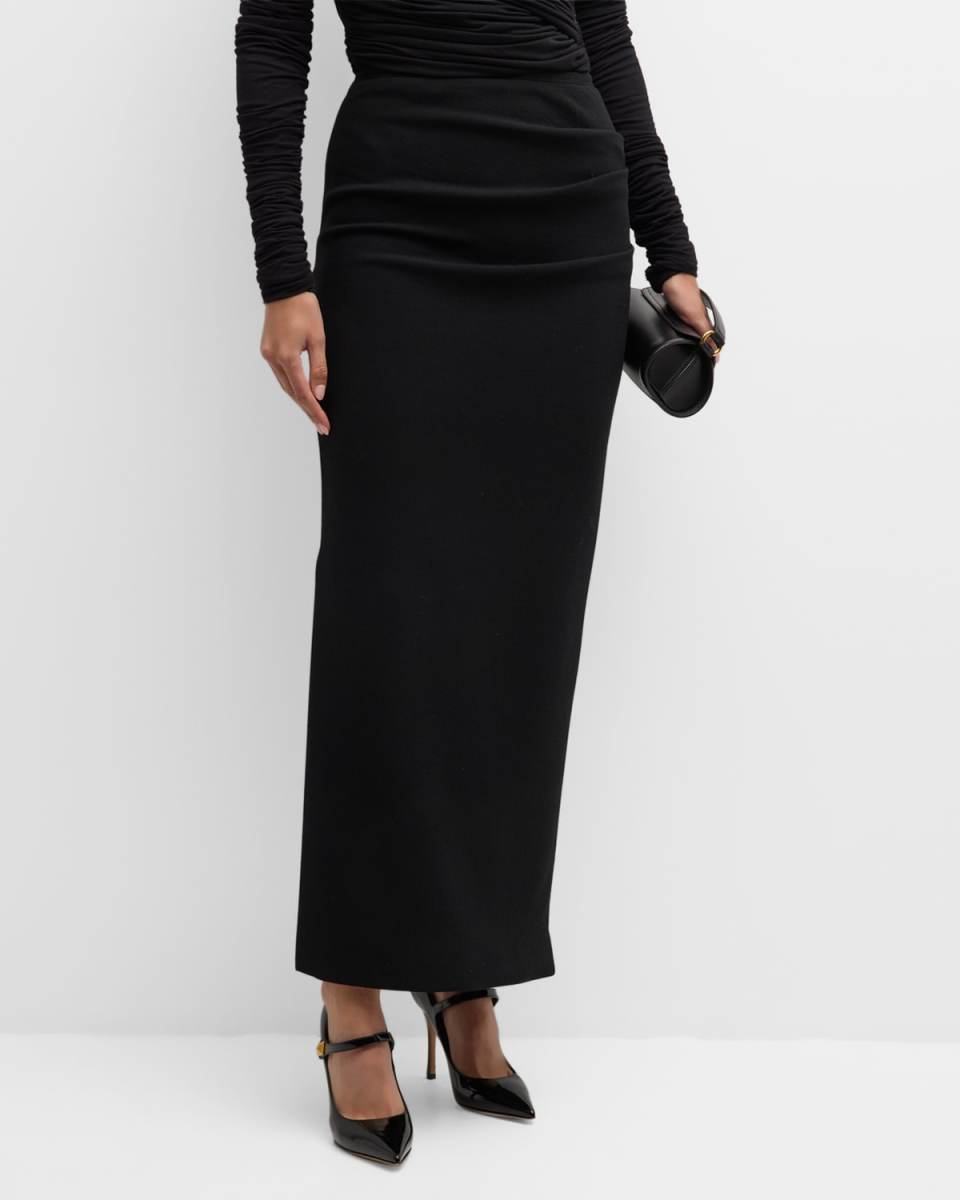 High-Waist Draped Slit Maxi Skirt