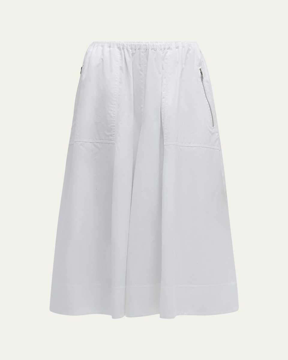 Gathered Utility Zip-Pocket Cotton Midi Skirt