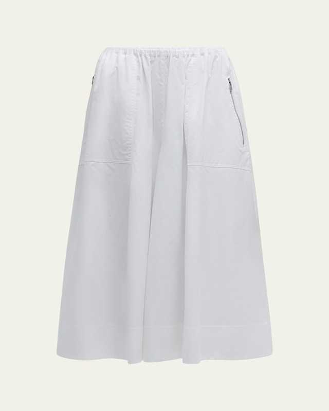 Gathered Utility Zip-Pocket Cotton Midi Skirt