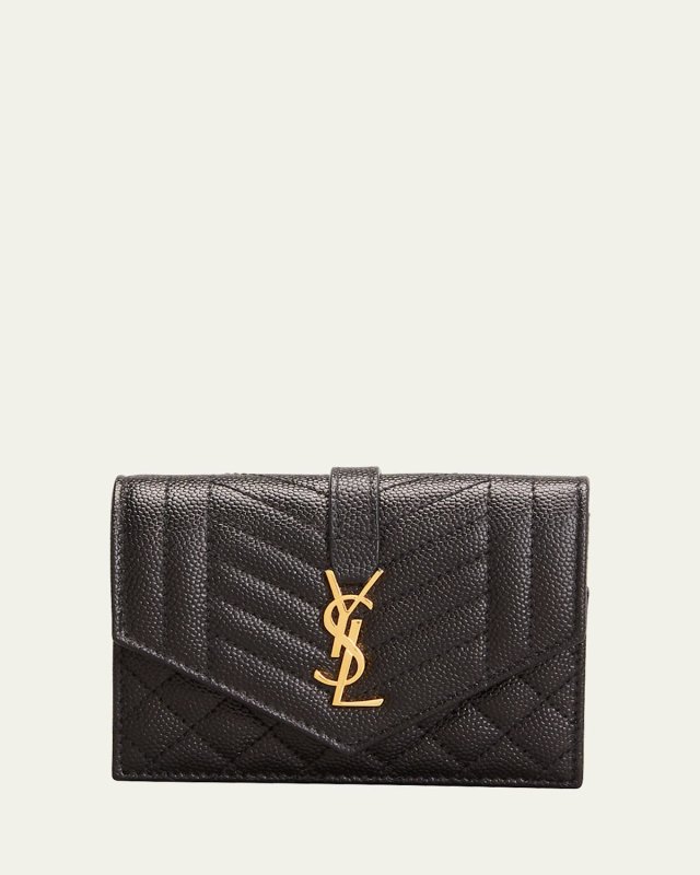 Envelope Small YSL Flap Wallet in Grained Leather