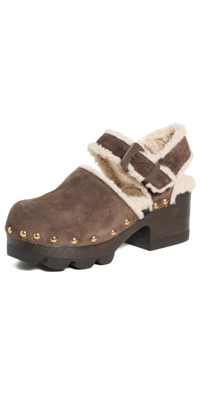 Tory Burch Shearling Lug Sole Clogs 70mm Corvino