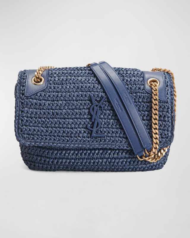 Niki Medium Flap YSL Shoulder Bag in Raffia