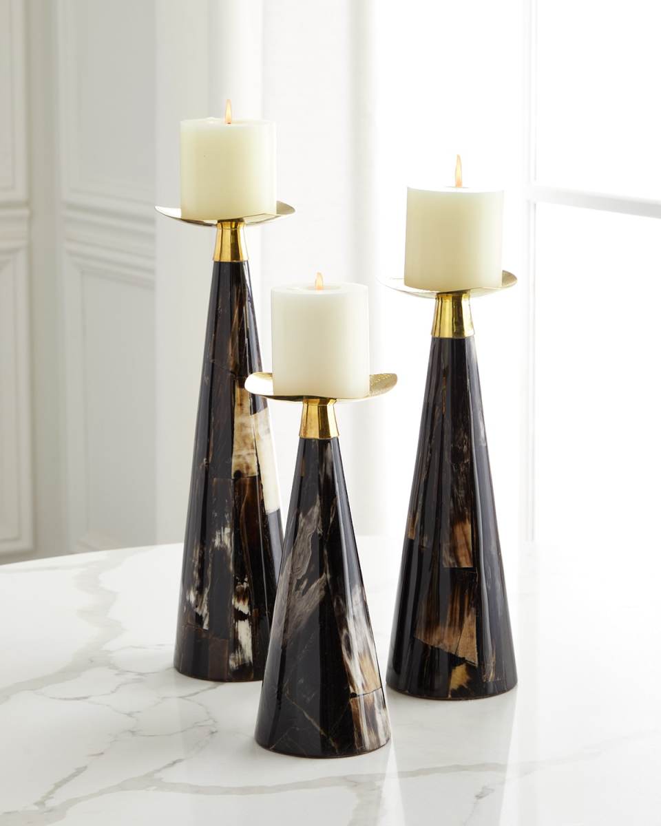 Horn Veneer Candleholder Trio